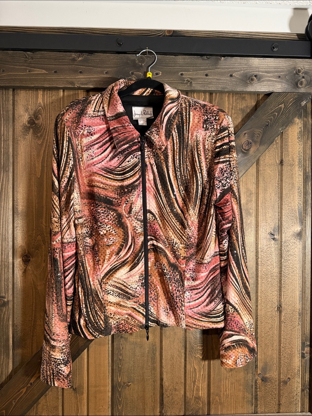 Joseph Ribkoff Pink Brown Swirl Zip-Front Jacket